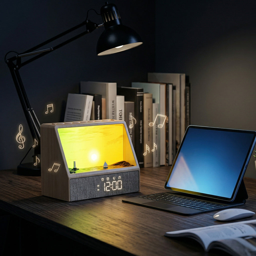 Sunrise wake-up light, clock, dual alarm clock, ambient light, Bluetooth speaker, white noise, intelligent natural wake-up light, companion sleep light