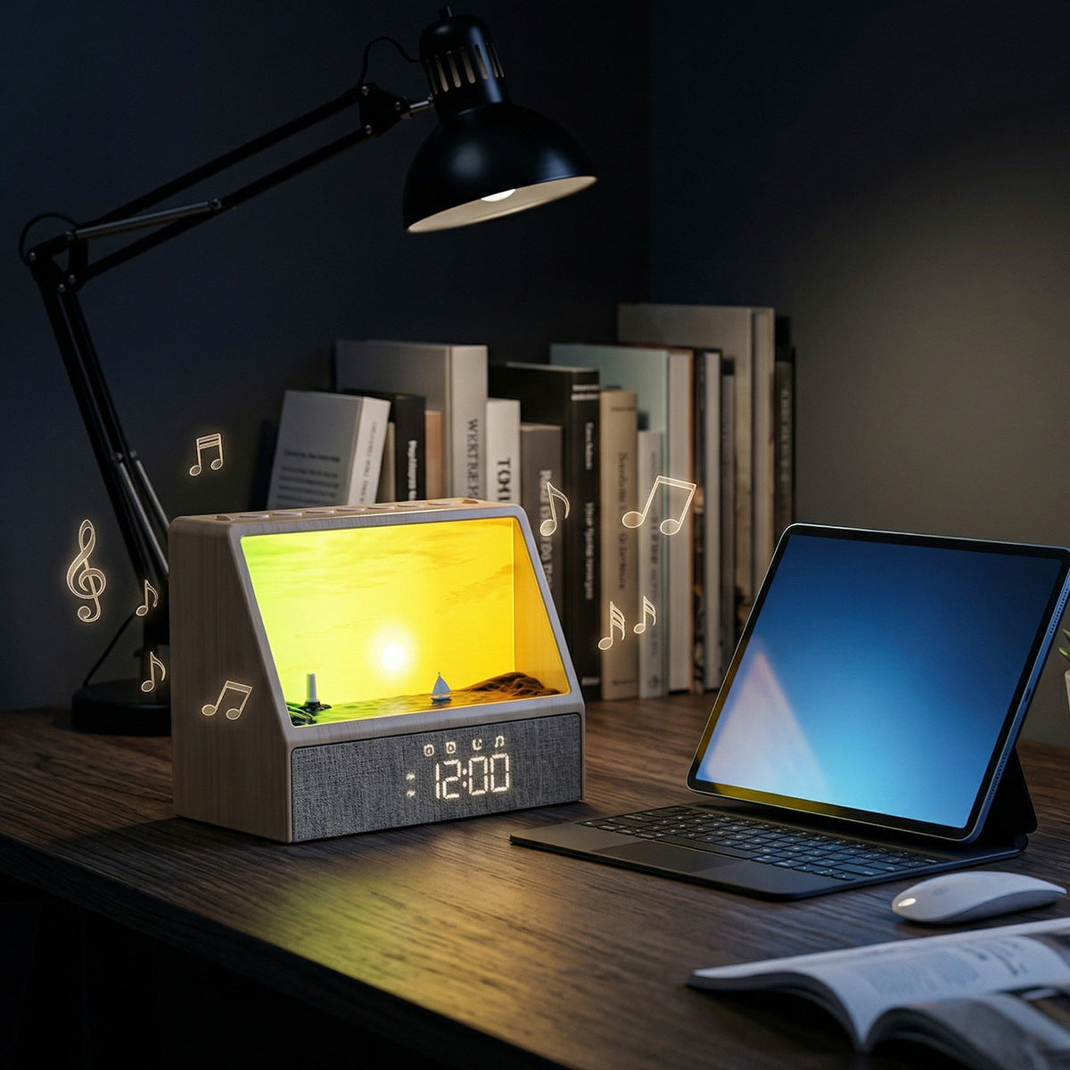 Sunrise wake-up light, clock, dual alarm clock, ambient light, Bluetooth speaker, white noise, intelligent natural wake-up light, companion sleep light