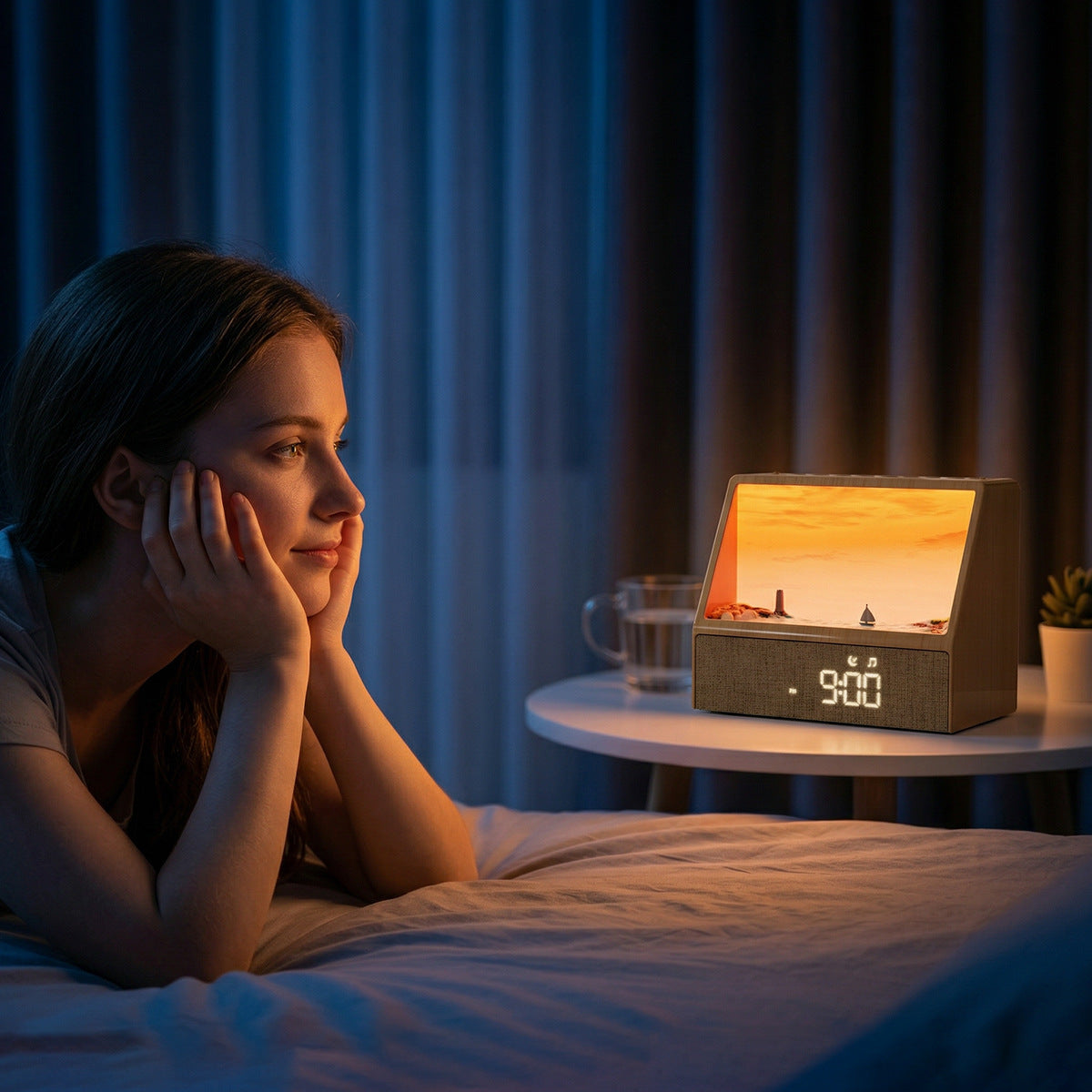 Sunrise wake-up light, clock, dual alarm clock, ambient light, Bluetooth speaker, white noise, intelligent natural wake-up light, companion sleep light